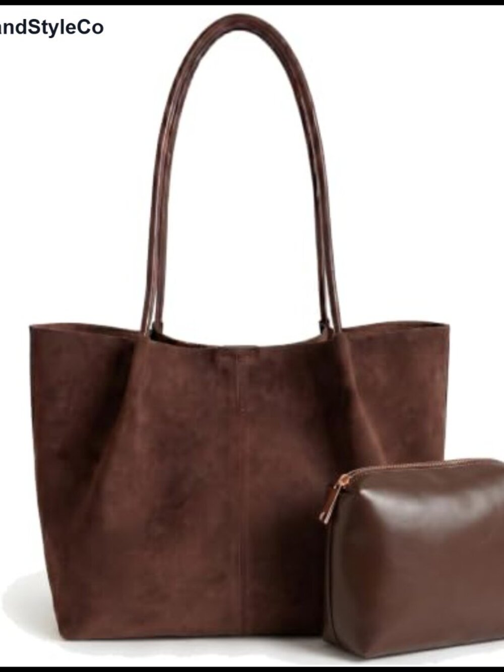 Faux Suede Large Work Tote Fits 15.6" Laptop with Pouch